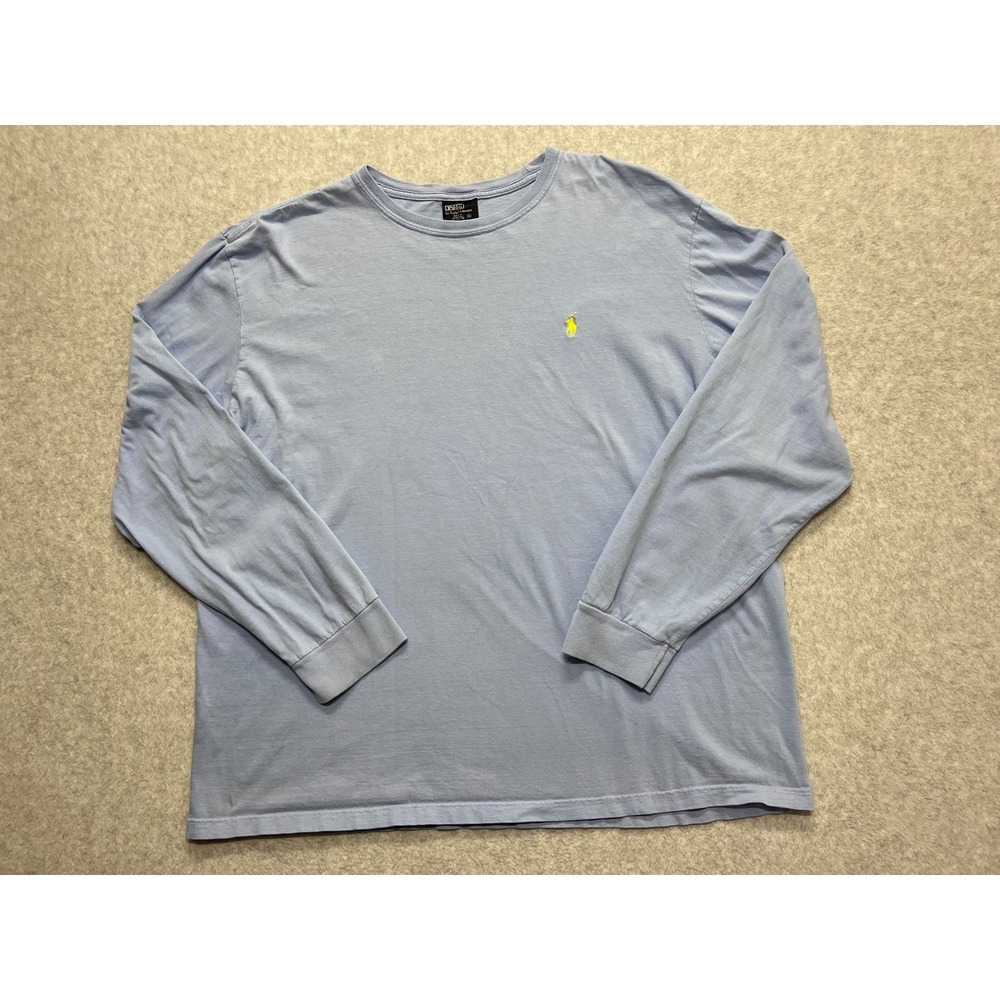 Polo Ralph Lauren Mens XL Long Sleeve T-Shirt Light Blue Cotton Pony Logo Tee